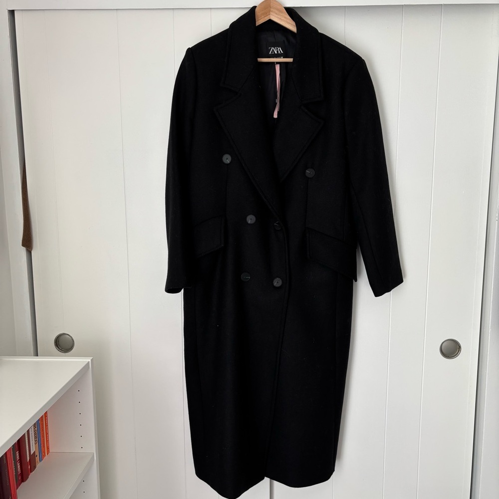 WORN ONCE Zara Black Wool Blend Oversized Coat Size Large
